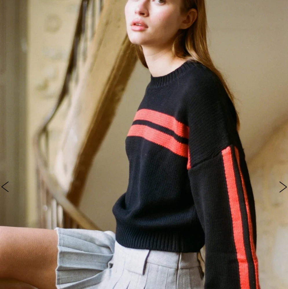 With Jean Black Sweater with Red Stripes